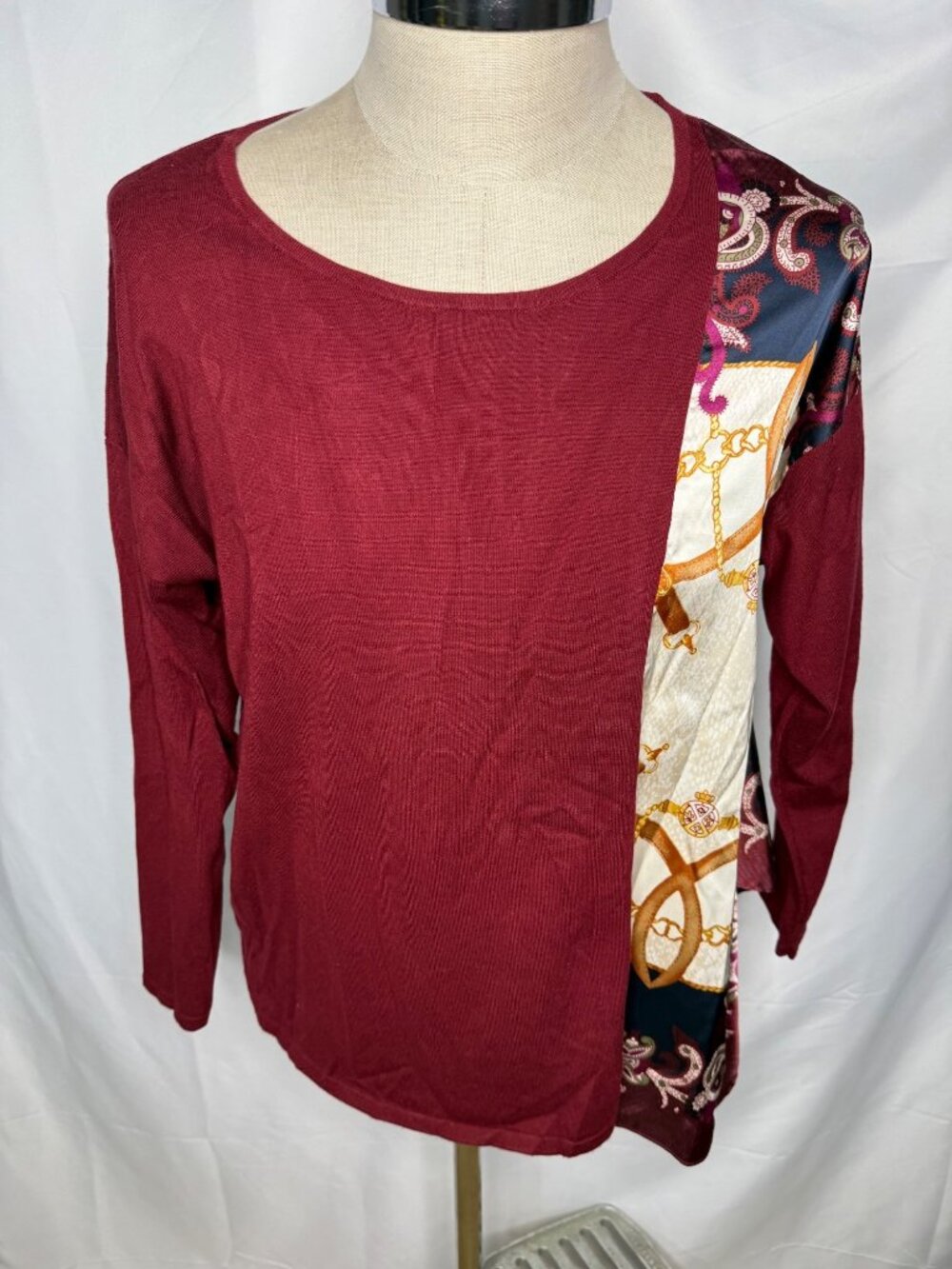 Chirco's Womens 2 L Burgundy Long Sleeve Top Bit Equestrian Old Money Shirt
